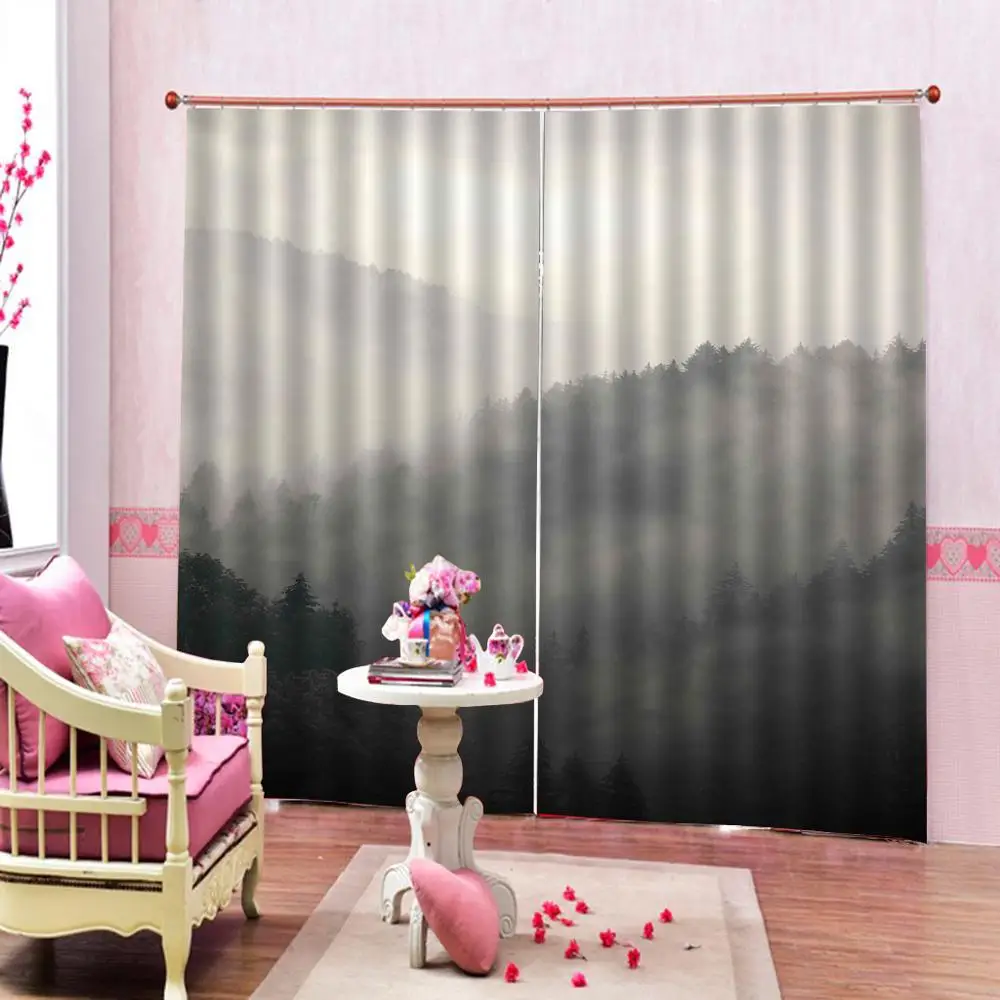 Foggy Mystic Forest Summer Morning Gray Scenery 3d Blackout Curtains Photo Print For Living Room Bedroom Blackout Drapes Sets Curtains Aliexpress
