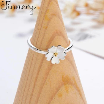 

JIANERY Fashion 925 Sterling Silver Cheery Flower Rings For Women Wedding Opening Rings Anel Jewelry 2019