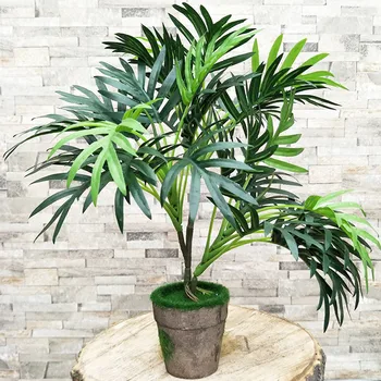 

36cm 3 Fork Artificial Palm Tree Branch Green Fake Tropical Plants Indoor Rare Potted Hotel Office Desktop Shop Home Deco Plants