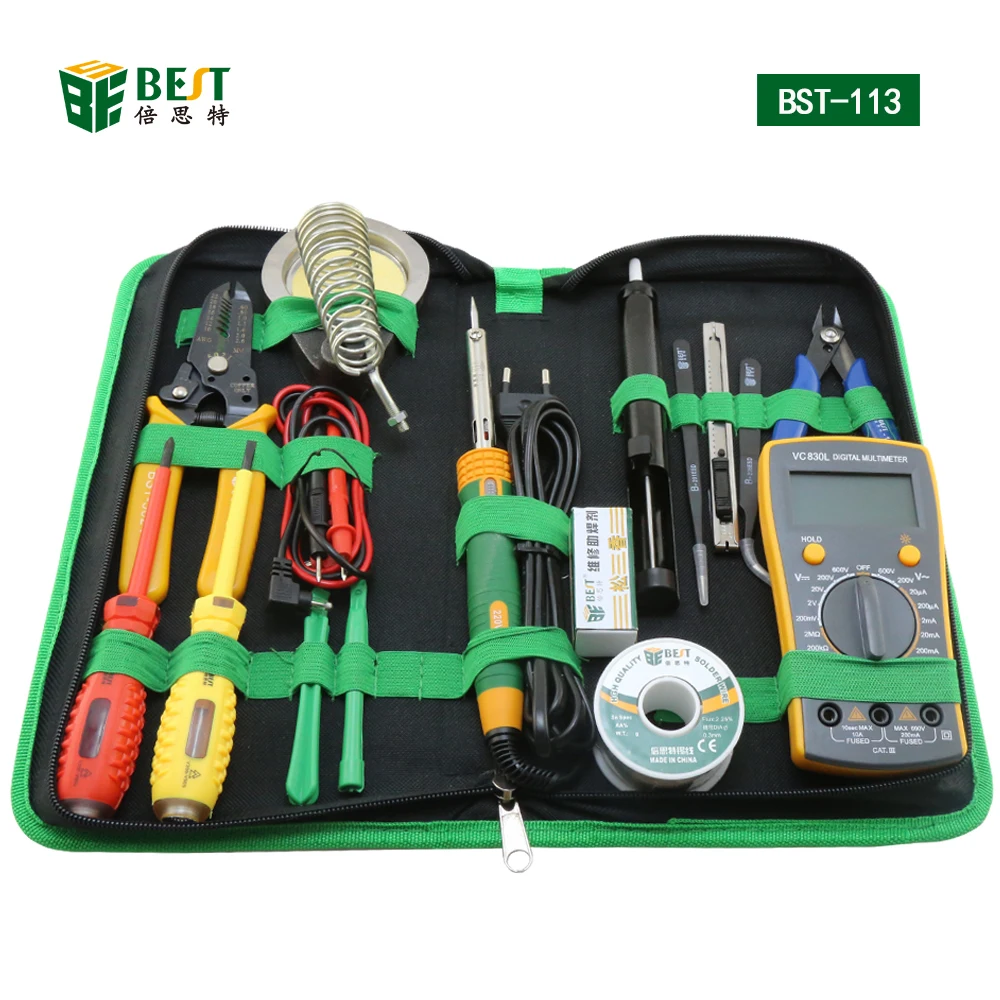 

BST-113 Tools box 16 in 1 Household Professional Tools Screwdrivers Soldering Iron Multimeter Tweezers Repair Tool kit Tool box