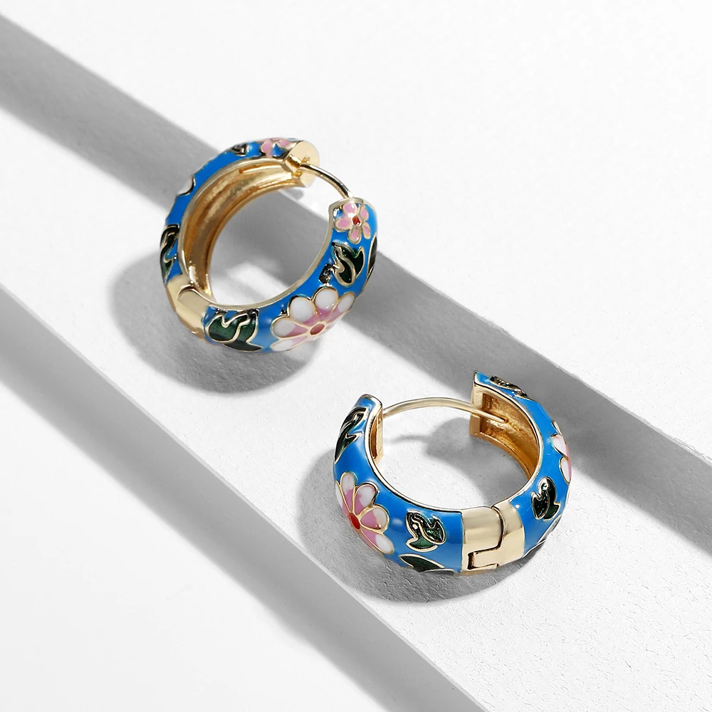 Hoop-Earrings Flower Circle Statement Jewelry Huggie Boho Vintage Women New-Fashion Enamel
