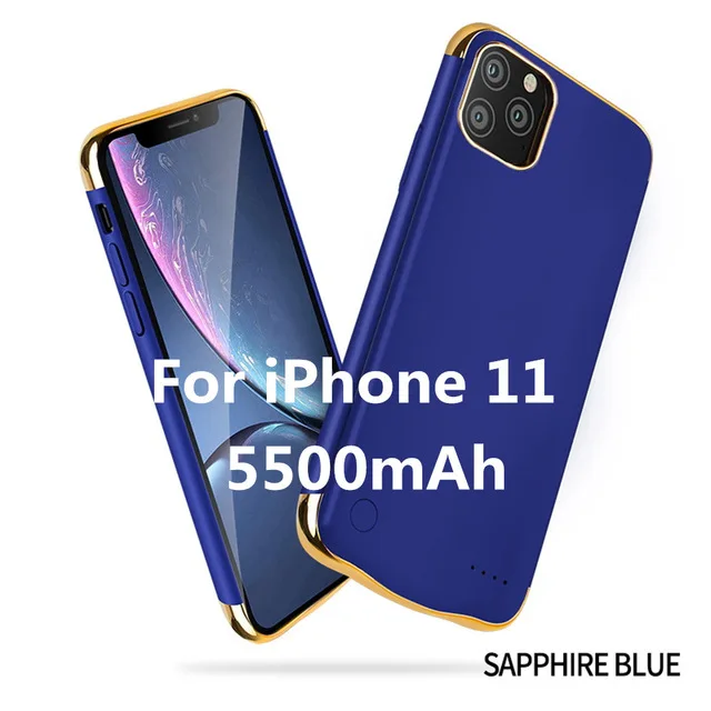6000 мАч ультра тонкий противоударный внешний аккумулятор чехол для iPhone 11 Pro Чехол для аккумулятора чехол s для iPhone 11 Pro Max чехол для зарядного устройства - Цвет: Blue for iPhone 11