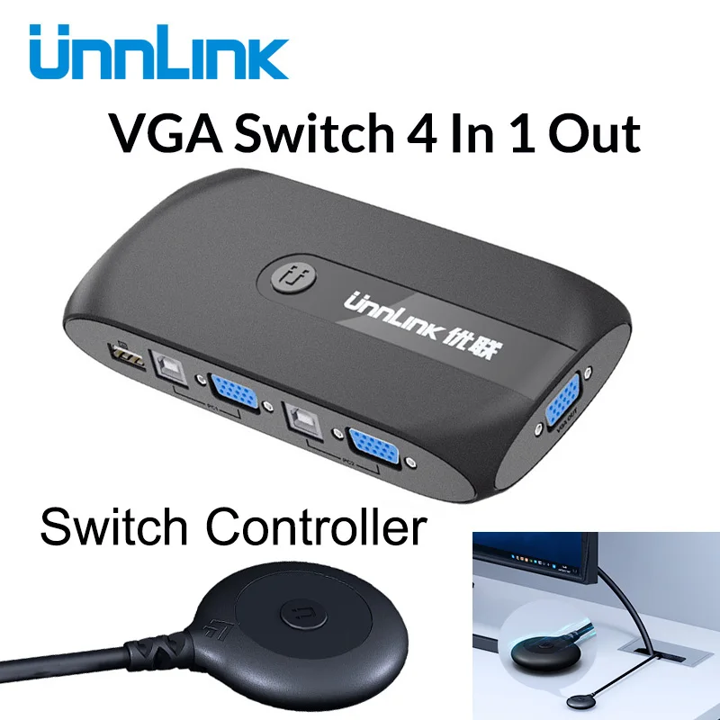 Unnlink 4X1 VGA KVM Switch Box Selector with Extender 4 Ports USB 2 0 Sharing monitor 1