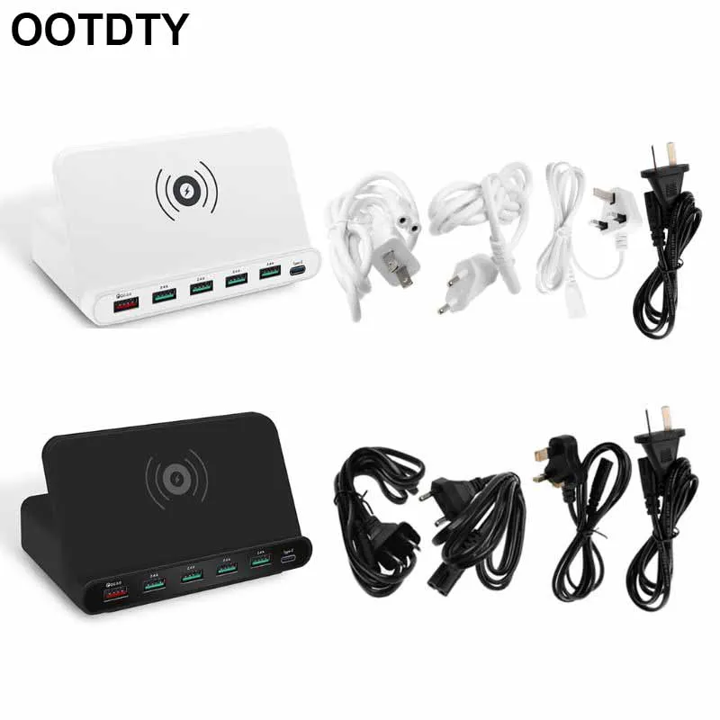 Универсальная Быстрая зарядка 3,0 5x usb type C PD 18 Вт адаптер питания Qi Беспроводное зарядное устройство для мобильного телефона быстрое зарядное устройство Подставка держатель станции