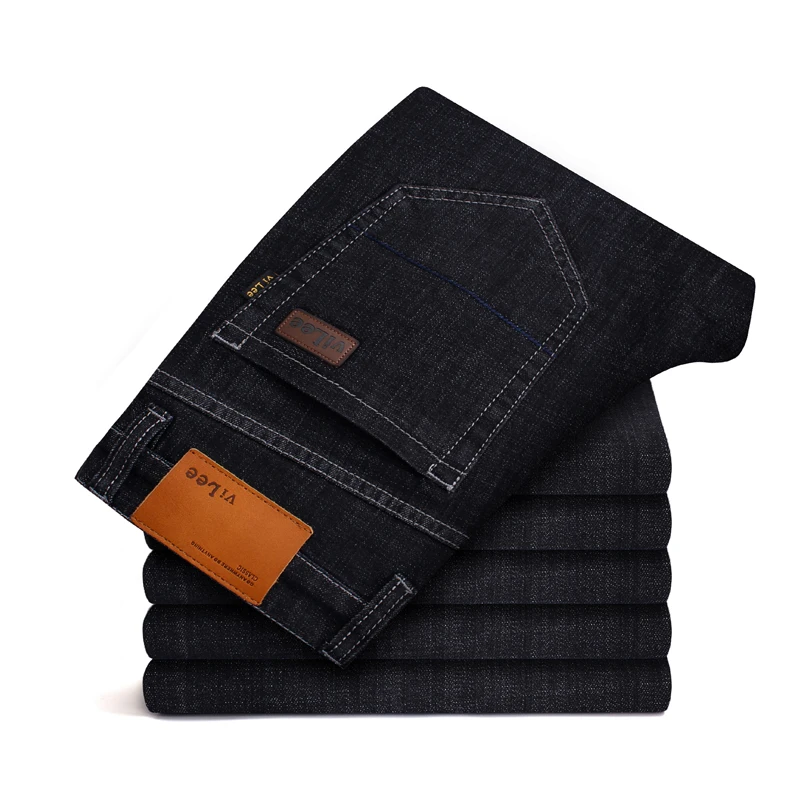 Low Price New Men's Classic Style Jeans Business Casual Stretch High Waist Slim Denim Pants Blue Straight Washed Denim Male Loose Trousers