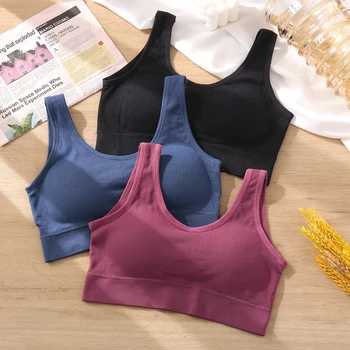 

Women New Cotton Soft Tank Top Colorful Female Lingerie Breathable Sexy Bralette Full Cup Wireless Padd Bras Solid Washable 2020