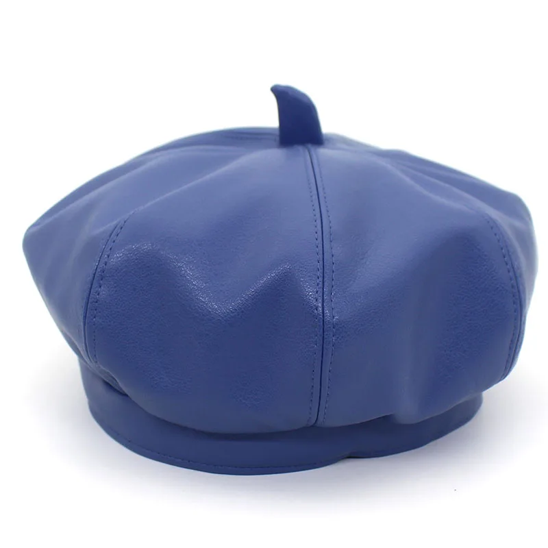 Ditpossible Винтаж pu берет женские шапки Твердые gorras touca береты - Цвет: blue