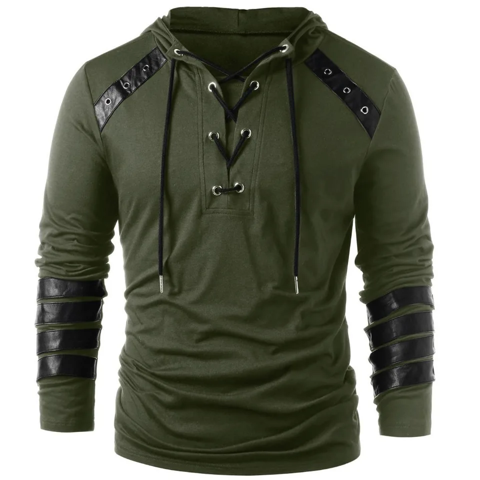 Felpa Con Cappuccio Uomo Steampunk – Doppi Strati, Manica Irregolare, Slim Fit, Nera, Stile Gotico Decadente - 5