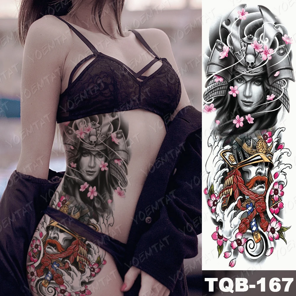 Large Arm Sleeve Tattoo Buddha Geisha Waterproof Temporary Tatto Sticker Samurai Flower Waist Leg Body Art Full Fake Tatoo Women
