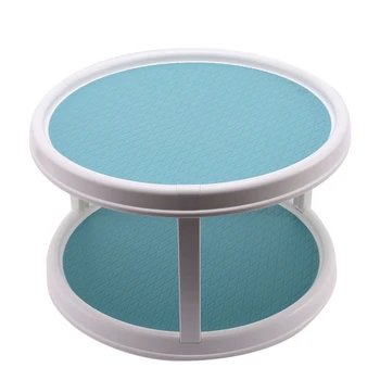 

Rotating Double-Layer Desktop Storage Rack Can Be Rotated Makeup Rack Kitchen Seasoning Storage White Blue