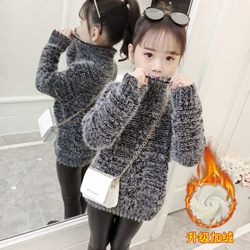 velvet black Одежда для девочек От 3 до 15 лет Детская осенняя теплая куртка детские зимние Бархатные вязаные пуловеры водолазка для девочек пуловеры для подростков Детское пальто - Цвет: velvet black
