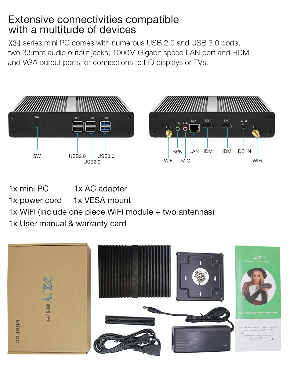 XCY мини-ПК Intel i3 7100U DDR3L мини-компьютер HTPC тонкий клиент поддержка Win 10 7 Linux Minipc компьютер Computador Настольный микро