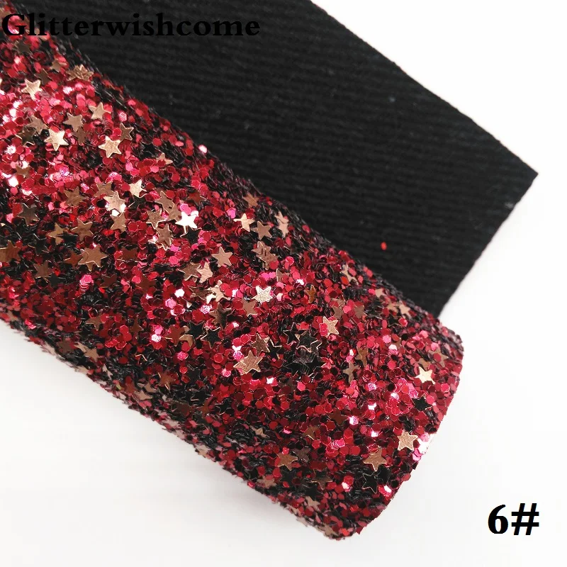 Glitterwishcome 30X134 см мини рулон синтетическая кожа, массивная блестящая кожа со звездами, блестящая ткань винил для бантов, GM035 - Цвет: 6