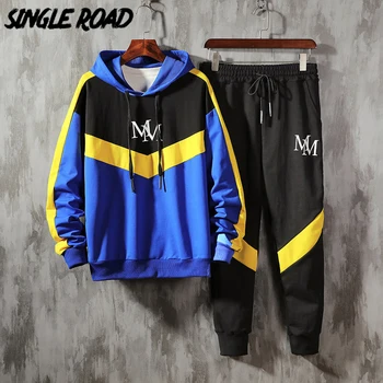 

SingleRoad Men's Two Pieces Streetwear Sets Men Patchwork Sportswear Tracksuit Hip Hop Sweatshirts Sweatpants Black Hoodie Men