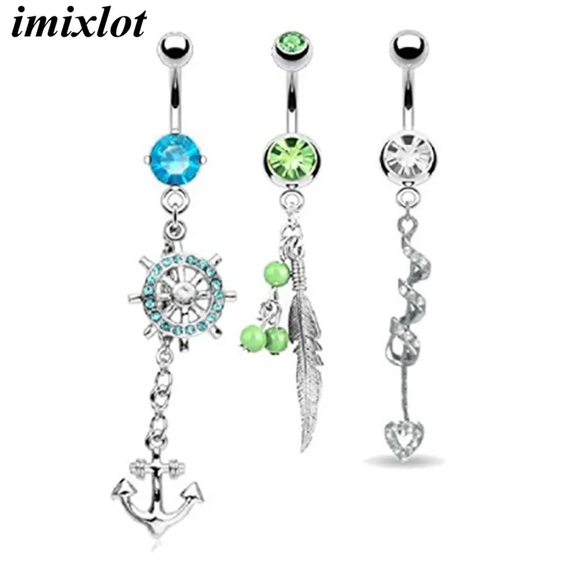 1 set Sexy Crystal Starfish Dream Catcher Bars Belly Button Rings Dangle Body Navel Piercing Rings Jewelry for Women