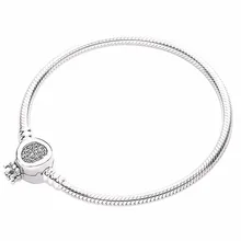 New 925 Sterling Silver Bracelet Crystal Moments Crown O Clasp Snake Chain Bracelet Bangle Fit Bead Charm Diy Europe Jewelry