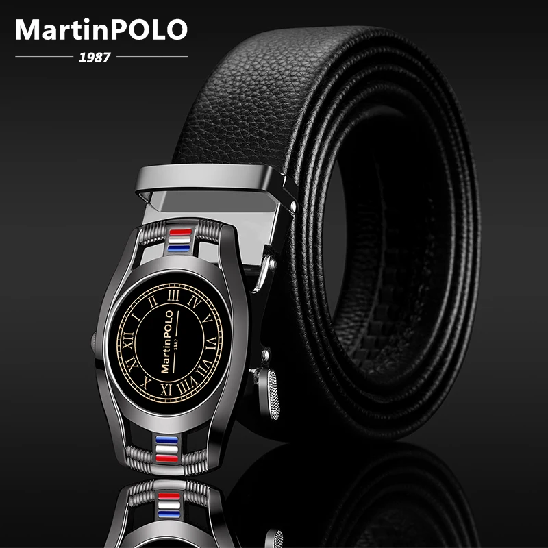 MP02201P Бренд MartinPOLO, модный ремень из натуральной кожи с автоматической пряжкой черного цвета, мужские ремни из коровьей кожи, ремни для мужчин, Ширина 3,5 см, MP02202P - Цвет: MP02201P