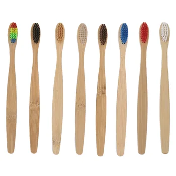 

Natural Bamboo Handle Toothbrush Rainbow Colorful Whitening Soft Bristles