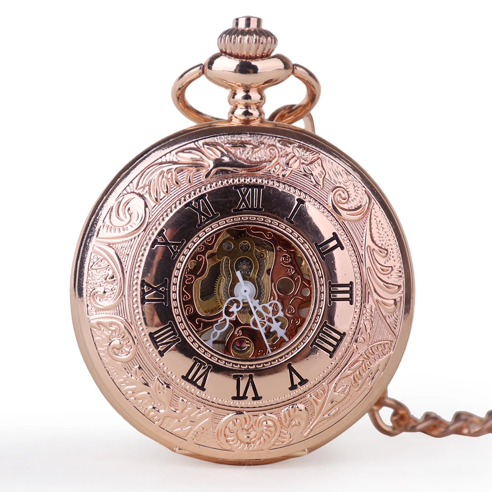 

Red Ancient Vintage Automatic Mechanical Pocket Watch Antique Hand-winding Watch Unisex with FOB Chain for Men Women