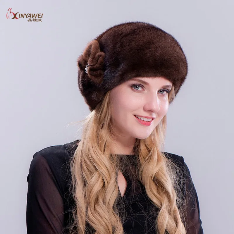 Модное большое предложение натуральный мех норки шапка теплая зимняя Толстая меховая шапка женская модная шапка теплая Дамская шапка