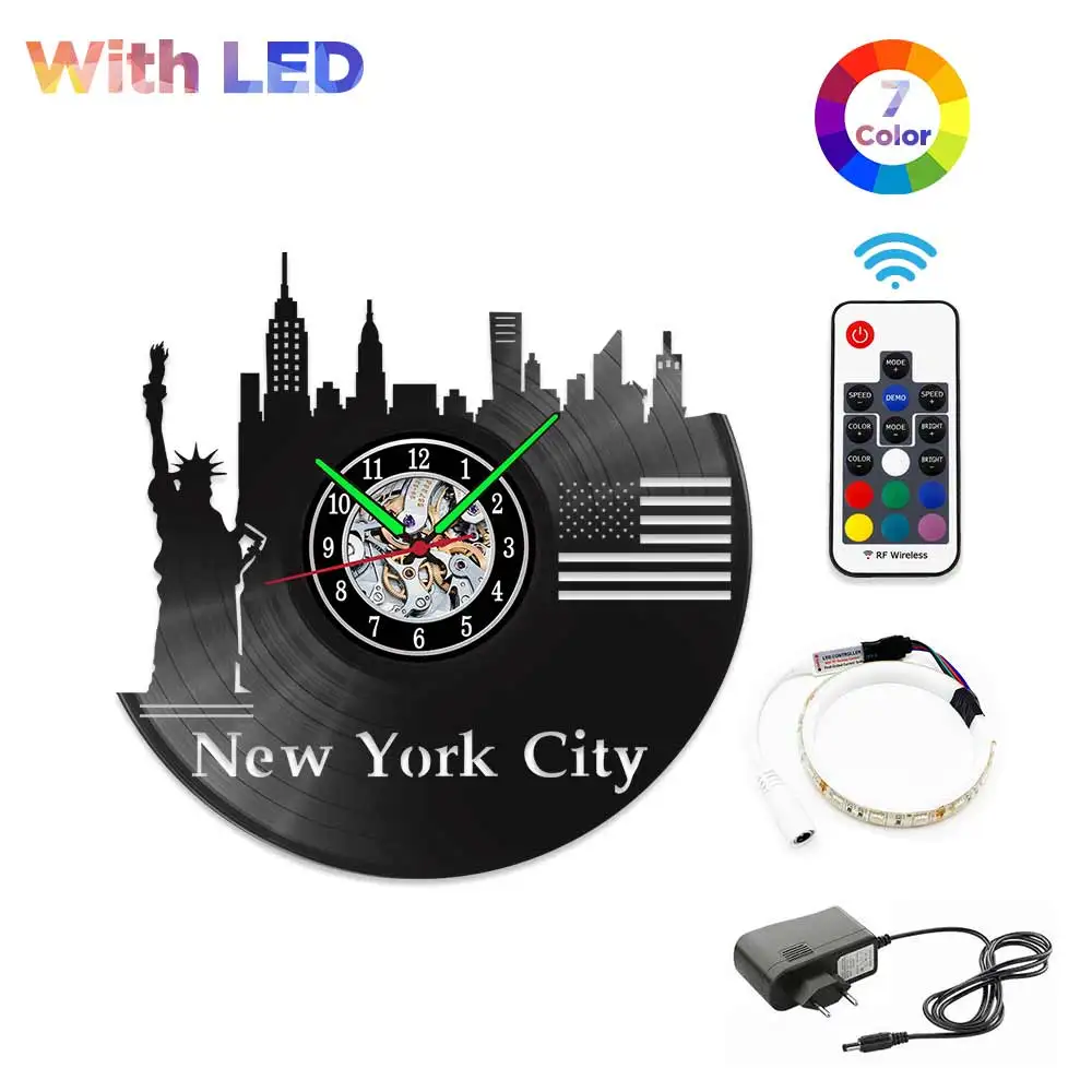 MCDFL New York City Wall Clock with Backlight Modern 3d Watch Home Design Quartz Clock Mechanism Bedroom Decoration Living Room 