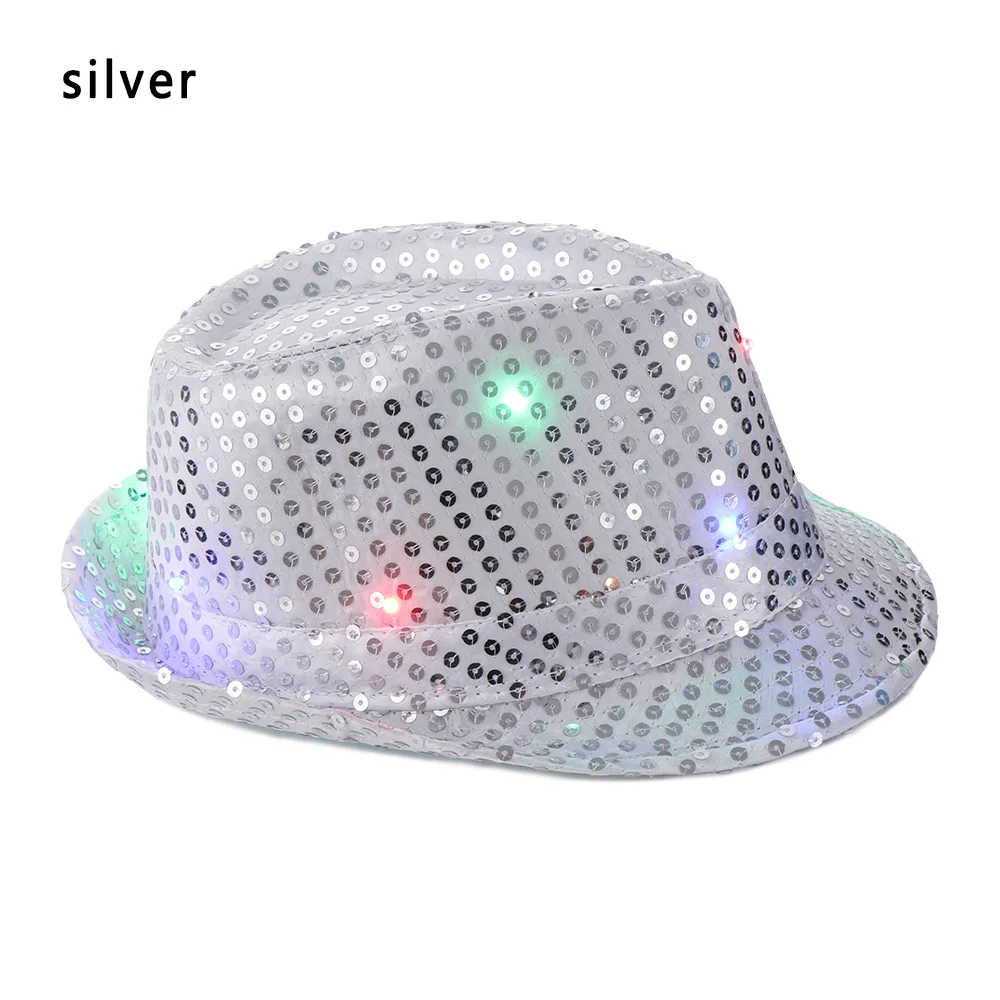 Новая мода унисекс мигающий свет Led Fedoras Trilby Sequin унисекс нарядное платье танцевальная вечеринка шляпа сценическое представление
