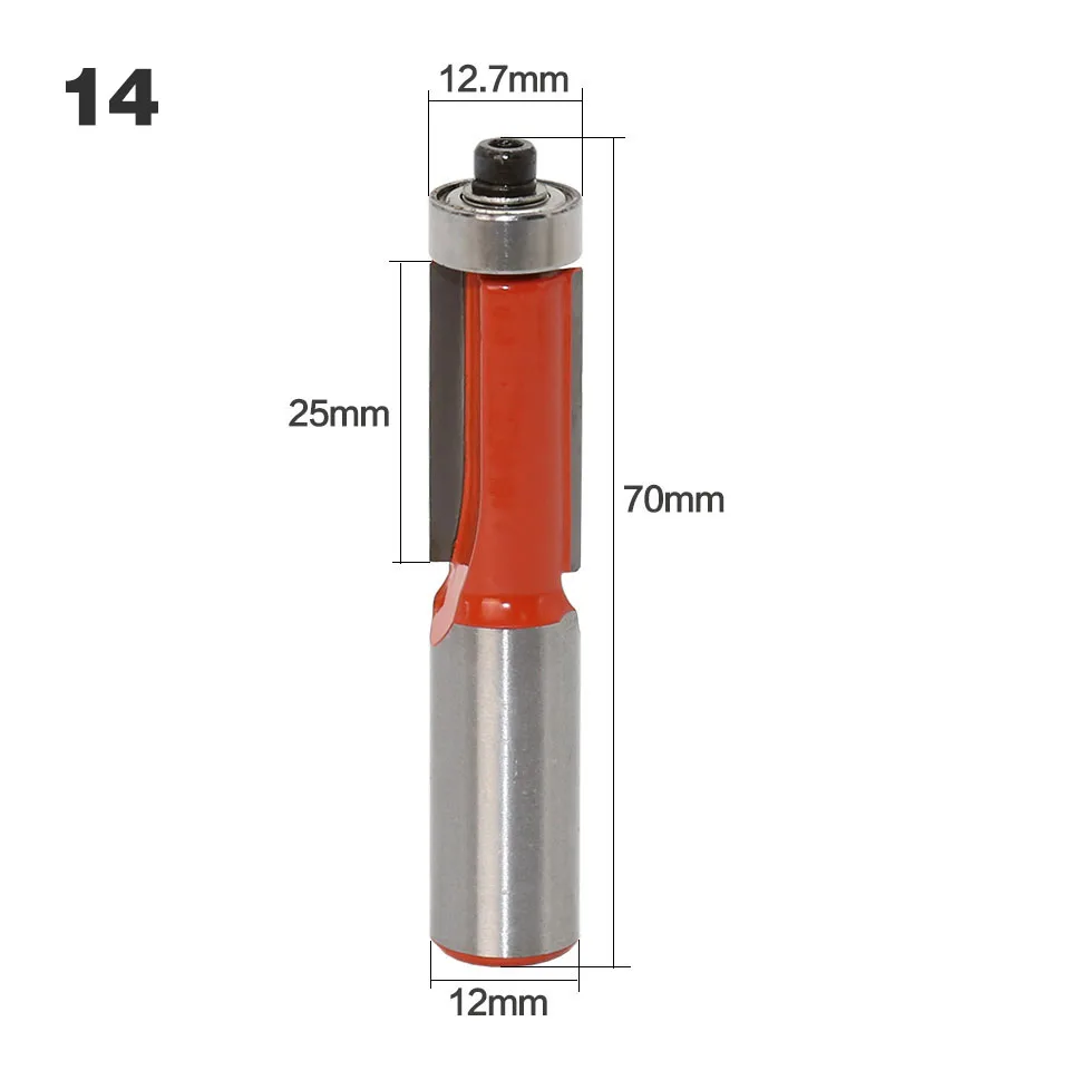 1 шт. 12 мм хвостовик фрезы по дереву фрезы прямой концевой фрезы триммер очистка заподлицо угловая круглая бухта коробка биты инструменты - Длина режущей кромки: 14