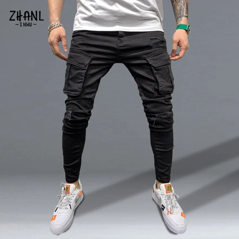 Mens Stretchy Skinny Ripped Jeans Men Slim Fit Denim High Quality Jean Fashion Sweatpants Hip hop Trousers Jogger Pencil Pants khaki jeans