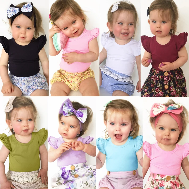 Infant Baby Girls Boys Clothes Short Sleeve Romper Outfits Jumpsuit Newborn Kids Boy Girl Ruffle Rompers 0-24M