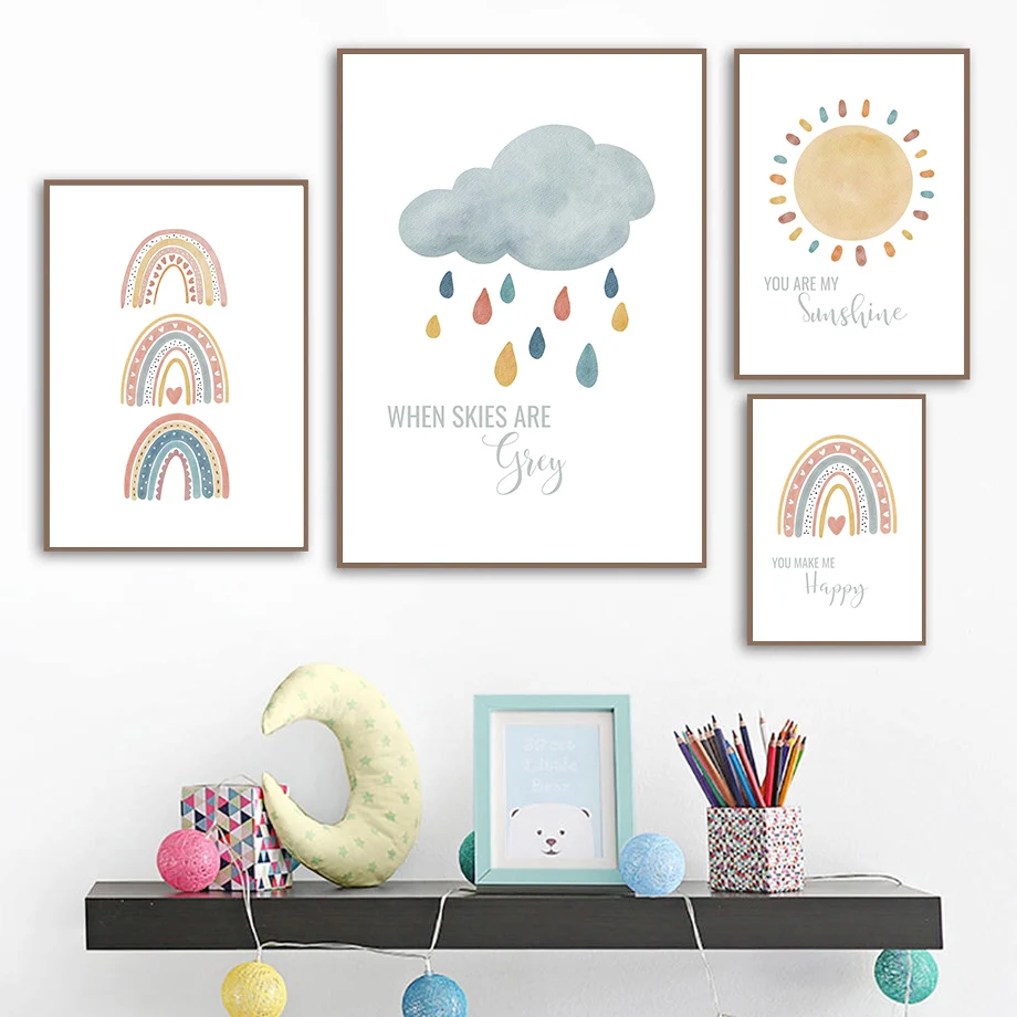 Cartoon Sun Rainbow Cloud Rain Wall Art Canvas Painting Nordic Posters And Prints Nursery Wall Pictures For Baby Kids Room Decor Cartoon Sun Rainbow Cloud Rain Wall Art Canvas Painting Nordic Posters And Prints Nursery Wall Pictures For Baby Kids Room Decor
