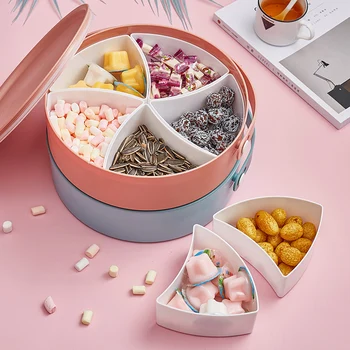 

Creative Round Box Candy Snacks Nuts Seeds Dry Fruits Plastic Plates Dishes Bowl Breakfast Tray Home Kitchen Supplies Candy Box