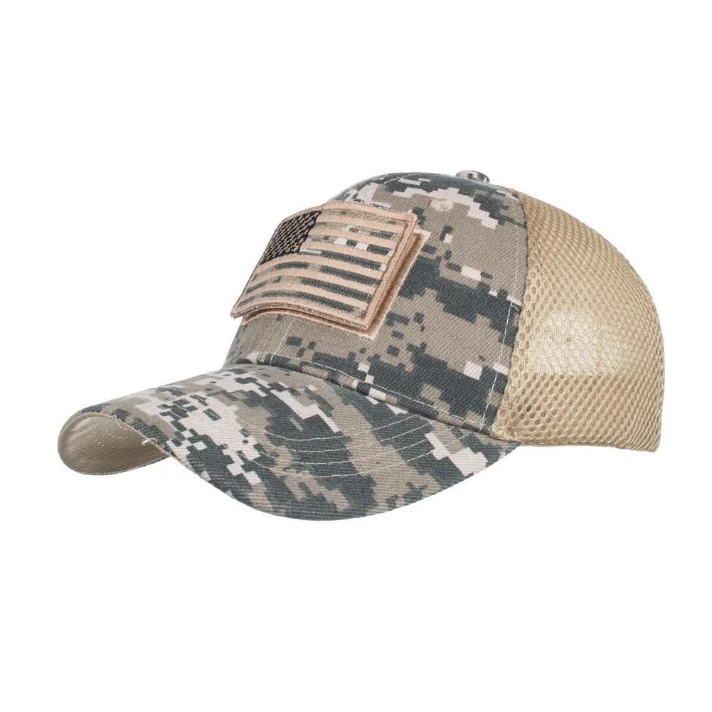 Tactical Camouflage Baseball Caps Men Breathable lMesh Caps Constructed Trucker Cap Hats With USA Flag Patches