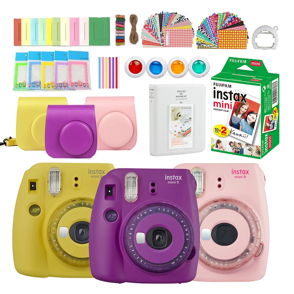 Fujifilm Instax Mini 9 Film Instant Camera Grape Pink Black Sheets Mini 8 White Films Cover Album 10pcs Diy Kits Film Camera Aliexpress