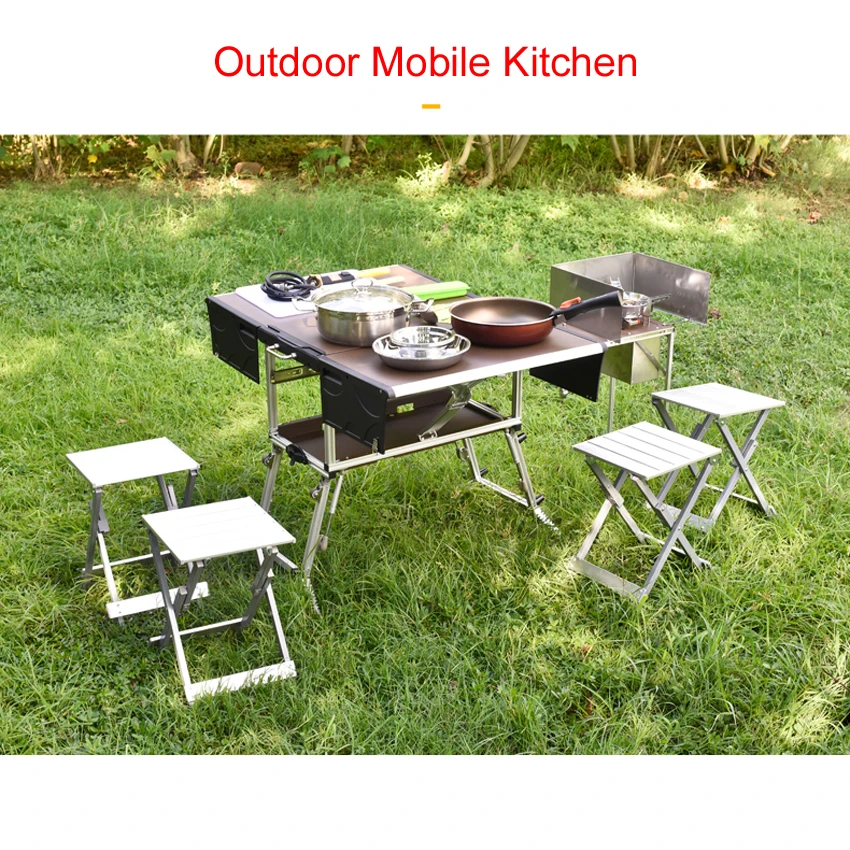 4 7 Person Outdoor Camping Picnic Mobile Kitchen Foldable Table Cookware Set With Folding Stool Cooking Gas Stove C550 C650 Outdoor Stoves Aliexpress