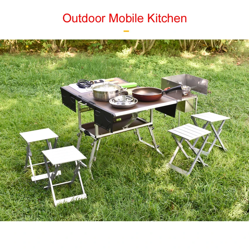 5 7 Person Outdoor Mobile Kitchen Foldable Picnic Table With Gas