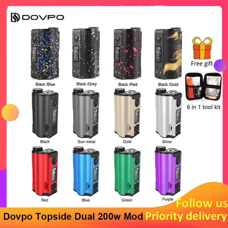 

Original 200W DOVPO Topside Dual Top Fill TC Squonk MOD with 10ml Squonk Bottle E-cig Vape Box Mod VS Drag 2 / Naboo Mod