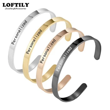 

6mm Personalized Engraved Custom Name Stainless Steel Bracelet Jewelry Words Letters couple friend Bracelet Bangle For Women men