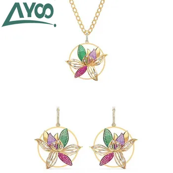 

AYOO high-quality 2020 new charm temperament magnificent hollow circle magnolia shape crystal women's necklace fashion jewelry.