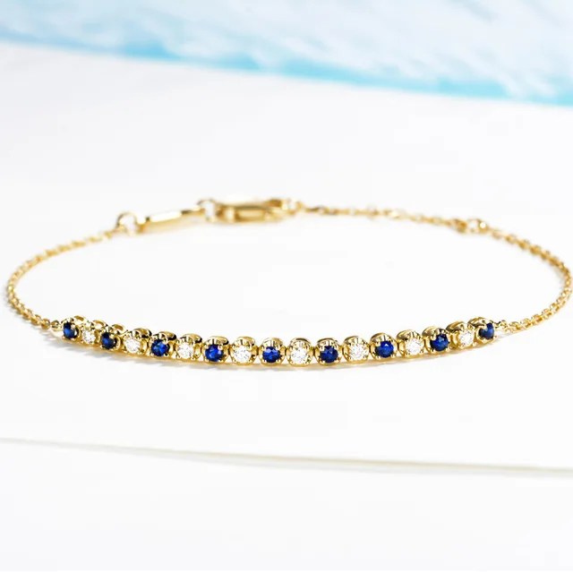 2019 Vintage Diamond Natural Sapphire 18K Solid Real Genuine Gold AU750 Wrap Bracelets Bangles for Women Fancy Gemstone Jewelry 1