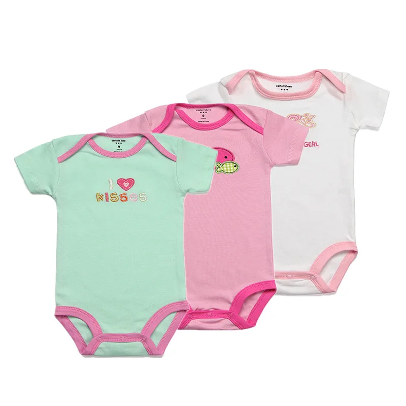 Летние детские комбинезоны; 3 упаковки; хлопковый комбинезон для новорожденных; одежда с короткими рукавами и вышивкой для мальчиков; одежда для маленьких девочек