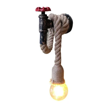 

American Country Hemp Rope Water pipe Wall Lamp Retro Light Wall Sconce Beside Living Loft Lighting Stairs Light Indoor Lamp E27
