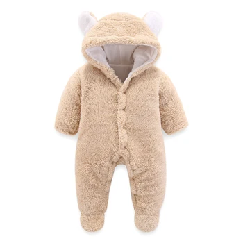 

Warm Cute Bunny Baby Boy Girl Winter Cartoon Ear Hoodie Design Romper Bodysuit Casual Long Sleeve Outerwear