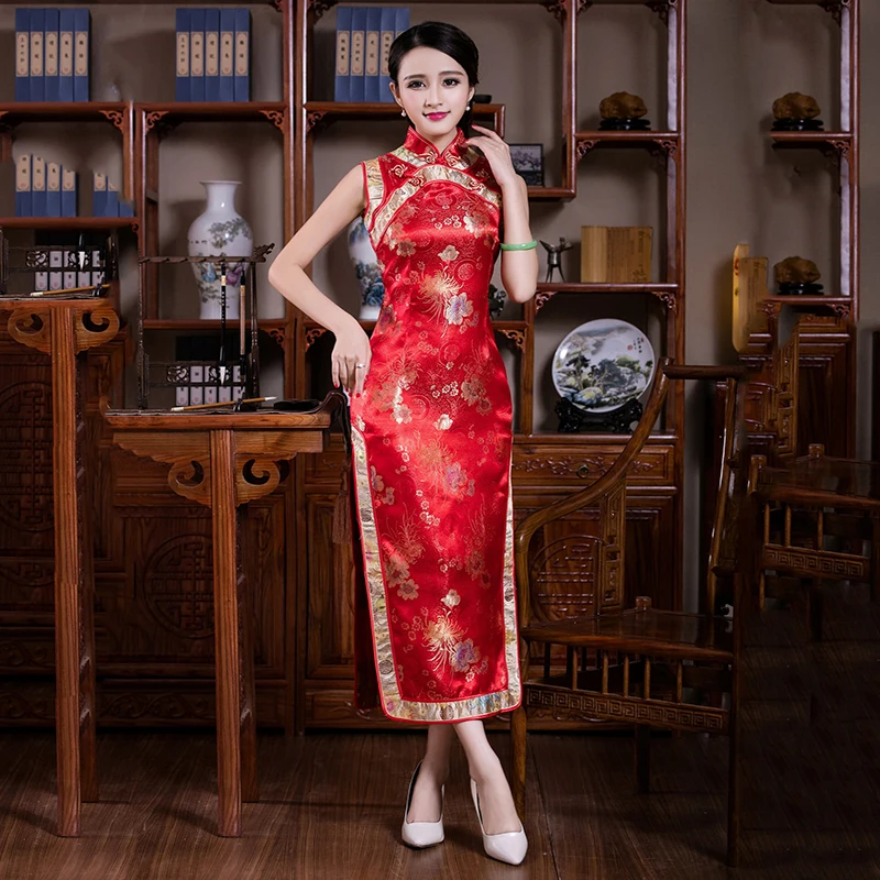 Новинка, цветочный принт, Женский Qipao, изящный, темно-синий, Cheongsam, винтажный воротник-стойка, Vestidos, классическое тонкое длинное китайское платье