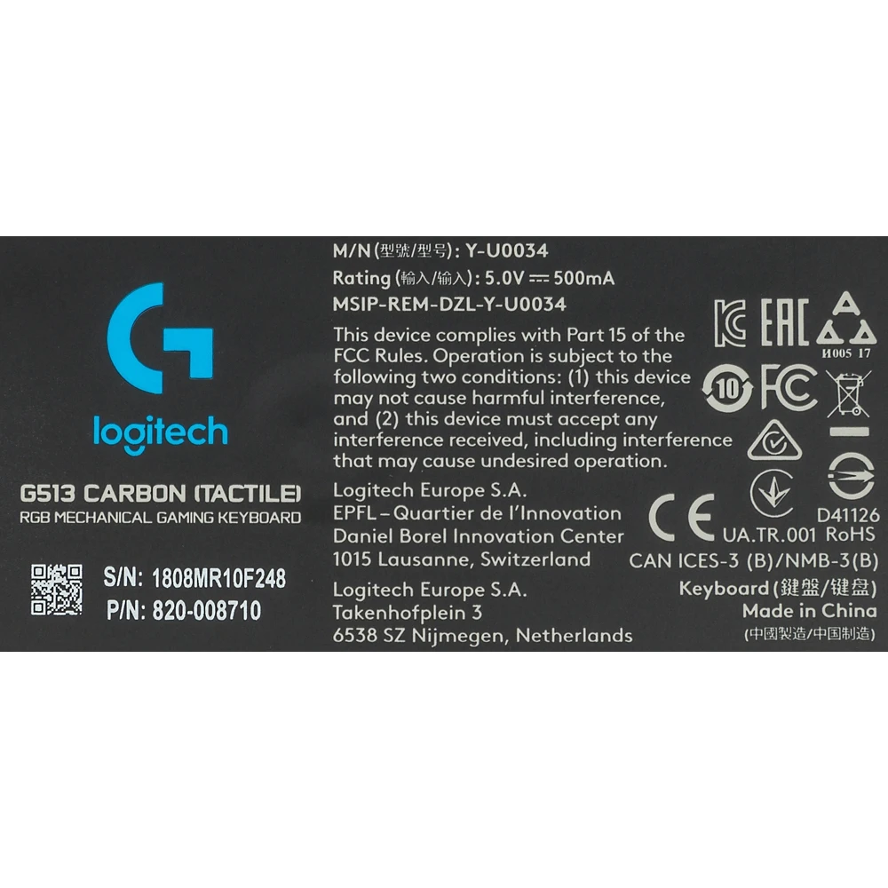 Клавиатура Logitech G513 Tactile Carbon механическая черный USB Multimedia LED