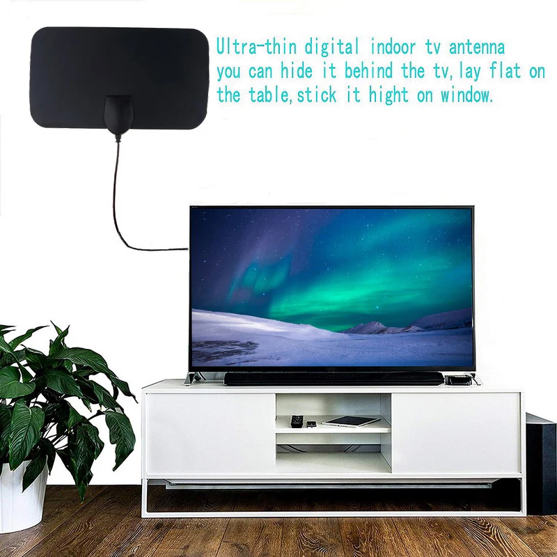 kebidumei 4K Digital TV Male HDTV Antenna 50 Miles Booster DVB-T Aerial HD Flat Indoor Active 25dB High Gain VHF UHF TV Box sling tv box