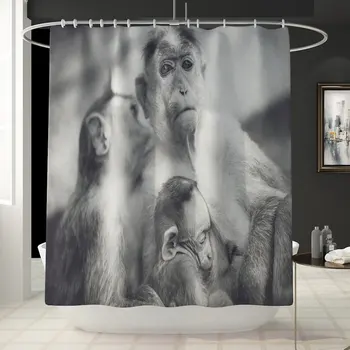 

Monkey 3D Shower Curtain Polyester Mould Proof Bath Shower Curtain Waterproof Shower Curtain Bathroom Curtain 12 Hook 180*180CM