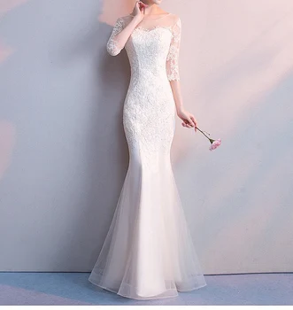 

2021 Simple Mermaid Wedding Dress Half Sleeve Lace Applique Bride Dress Sweep Train Wedding Gown vestido de festa de casamen New