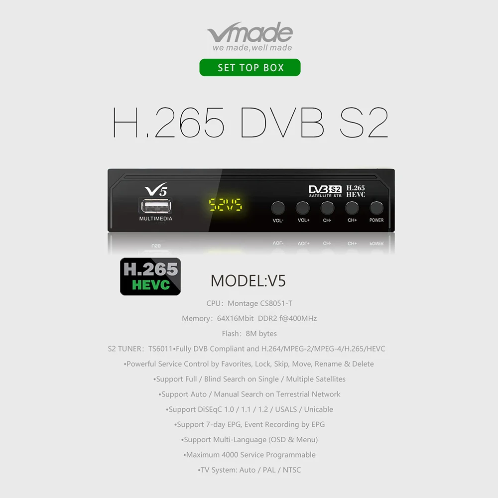 HDTV V5 Цифровой H.265 DVB S2 спутниковый приемник с поддержкой IPTV IKS Cccam приемник Full HD 1080P Dolby AC3 USB wifi приемник