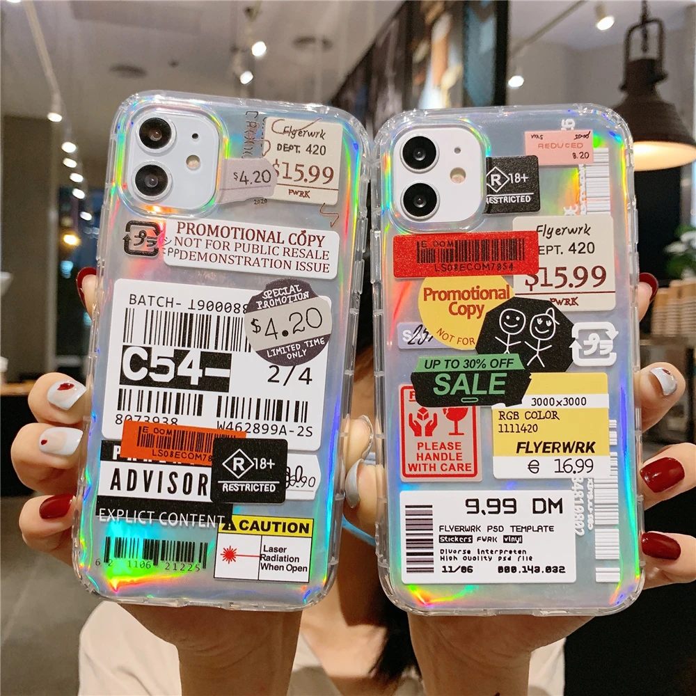 Милый чехол для телефона с QR штрих-кодом лазерный iphone 13 11 12 Pro Max Mini силиконовый