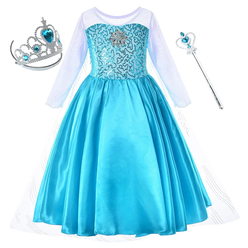 Dress and S03 Голубое платье-пачка для девочек детское платье принцессы Снежной Королевы Эльзы Детский карнавальный костюм на Хэллоуин для дня рождения - Цвет: Dress and S03
